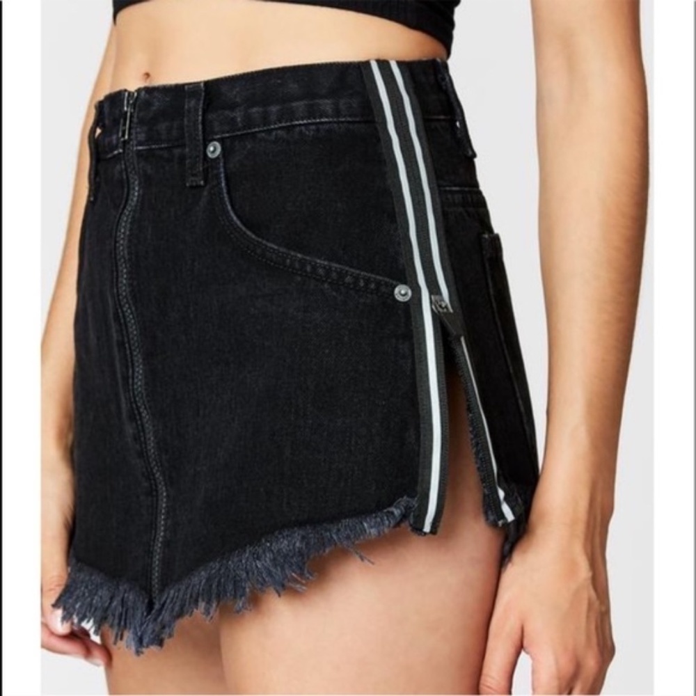 Carmar Beatrice Black Zippered Denim Skirt Reflective Stripes